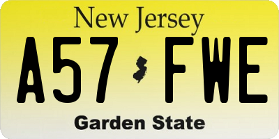 NJ license plate A57FWE
