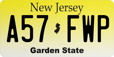 NJ license plate A57FWP