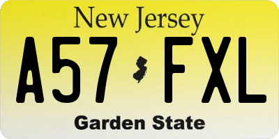 NJ license plate A57FXL