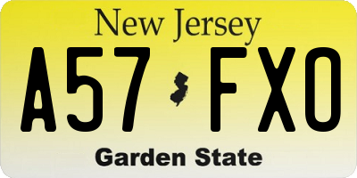 NJ license plate A57FXO