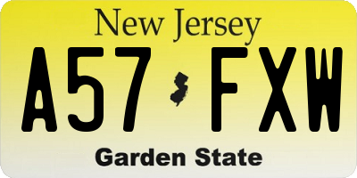 NJ license plate A57FXW
