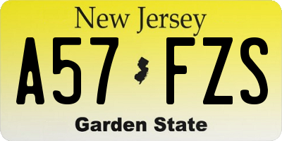 NJ license plate A57FZS