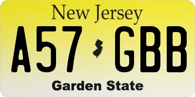NJ license plate A57GBB