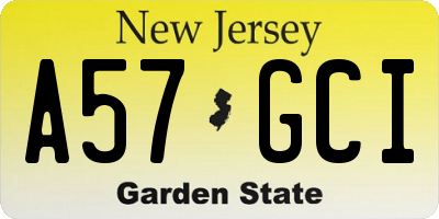 NJ license plate A57GCI