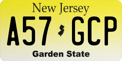 NJ license plate A57GCP