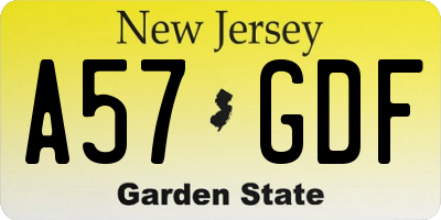 NJ license plate A57GDF
