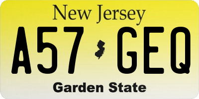 NJ license plate A57GEQ