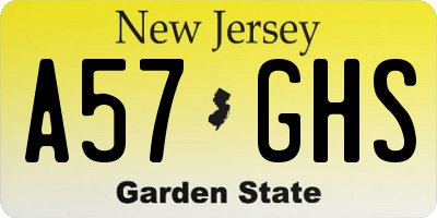 NJ license plate A57GHS