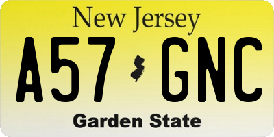 NJ license plate A57GNC