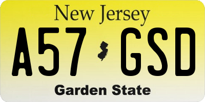 NJ license plate A57GSD