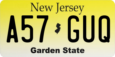 NJ license plate A57GUQ