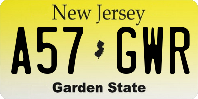 NJ license plate A57GWR