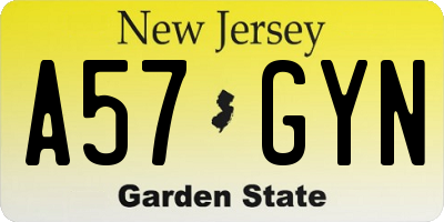 NJ license plate A57GYN
