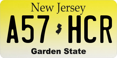 NJ license plate A57HCR