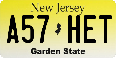 NJ license plate A57HET