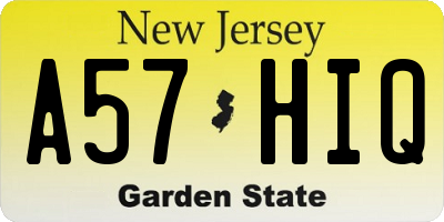 NJ license plate A57HIQ