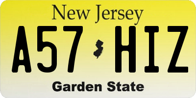 NJ license plate A57HIZ