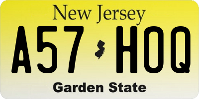 NJ license plate A57HOQ