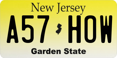 NJ license plate A57HOW