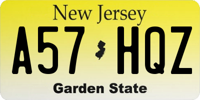 NJ license plate A57HQZ