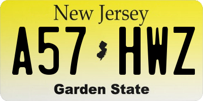 NJ license plate A57HWZ
