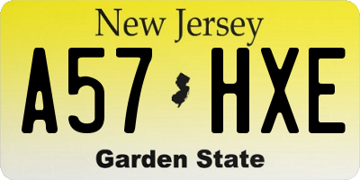 NJ license plate A57HXE
