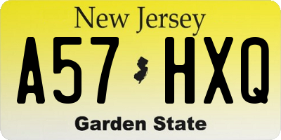 NJ license plate A57HXQ