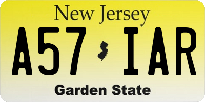 NJ license plate A57IAR