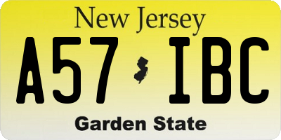 NJ license plate A57IBC