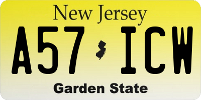 NJ license plate A57ICW
