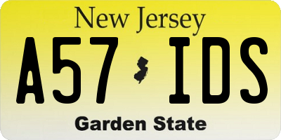 NJ license plate A57IDS