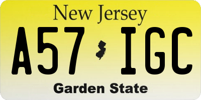NJ license plate A57IGC