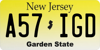 NJ license plate A57IGD