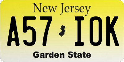 NJ license plate A57IOK