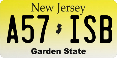 NJ license plate A57ISB