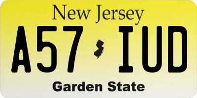 NJ license plate A57IUD