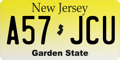 NJ license plate A57JCU