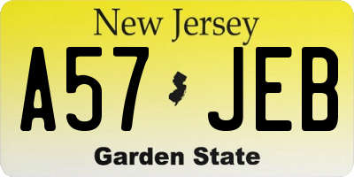 NJ license plate A57JEB