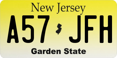 NJ license plate A57JFH