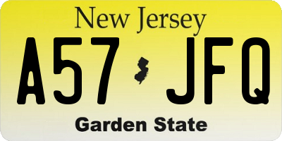 NJ license plate A57JFQ