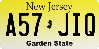 NJ license plate A57JIQ