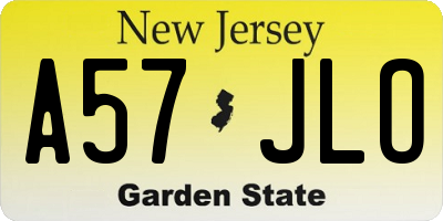NJ license plate A57JLO