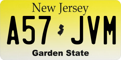 NJ license plate A57JVM