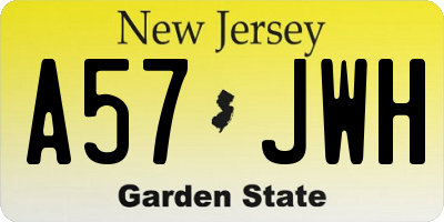 NJ license plate A57JWH