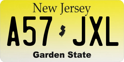 NJ license plate A57JXL