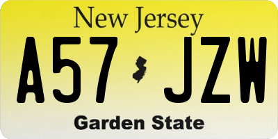 NJ license plate A57JZW