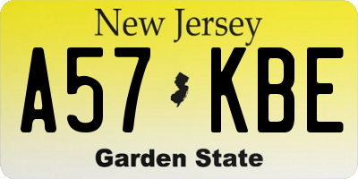 NJ license plate A57KBE