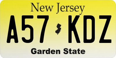 NJ license plate A57KDZ