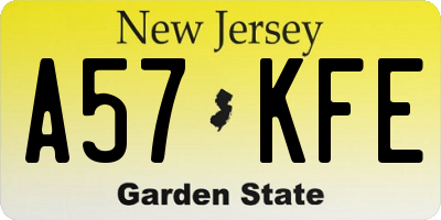 NJ license plate A57KFE