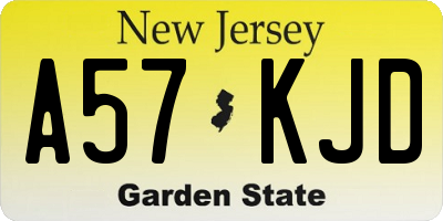 NJ license plate A57KJD